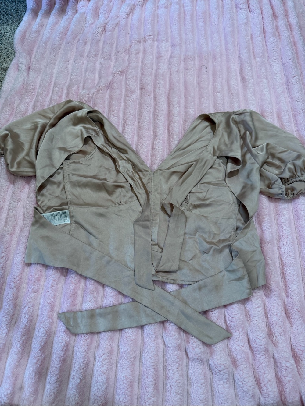 Abercrombie & Fitch Taupe Wrap Crop Top with Puff Sleeves